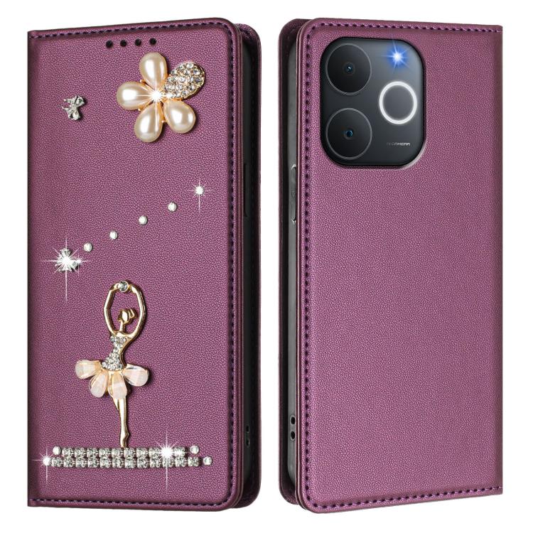 For Realme C71 4G India / Note 70 4G Ballet Girl Diamond Studded RFID Vegan Leather Phone Case