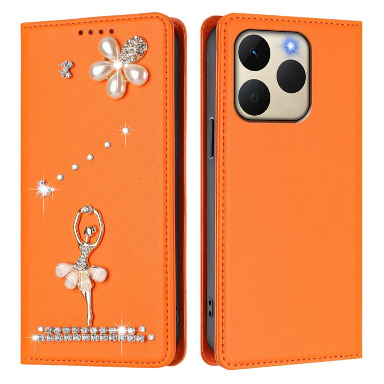 For Realme 15T 5G Global Ballet Girl Diamond Studded RFID Vegan Leather Phone Case
