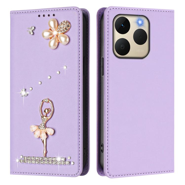 For Realme 15T 5G Global Ballet Girl Diamond Studded RFID Vegan Leather Phone Case