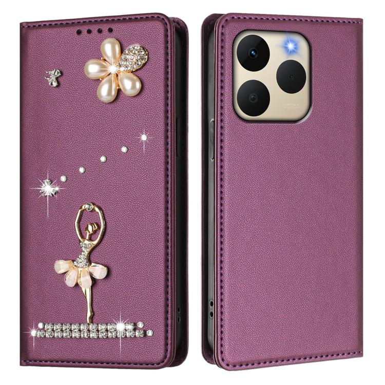 For Realme 15T 5G Global Ballet Girl Diamond Studded RFID Vegan Leather Phone Case