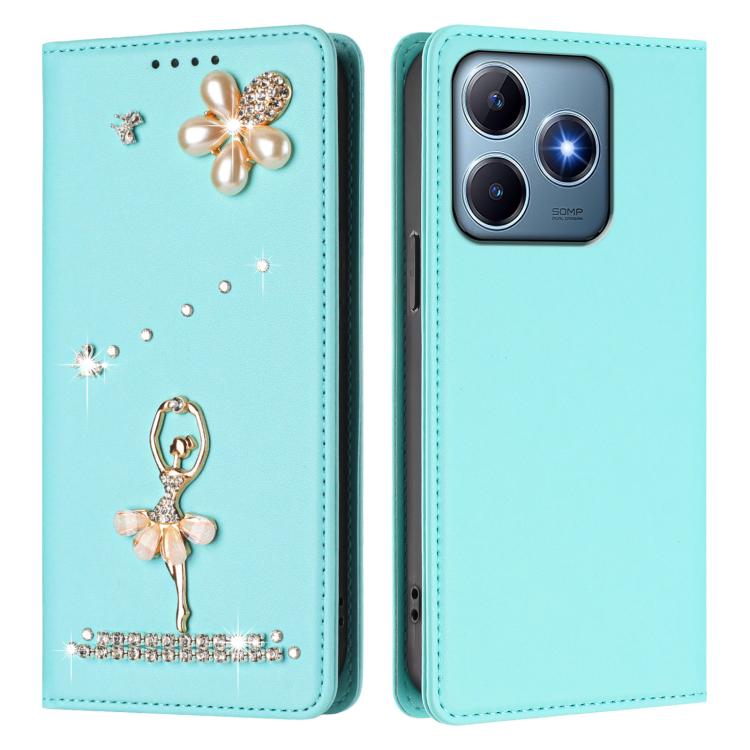 For Realme C63 4G Global / Narzo N63 4G Ballet Girl Diamond Studded RFID Vegan Leather Phone Case