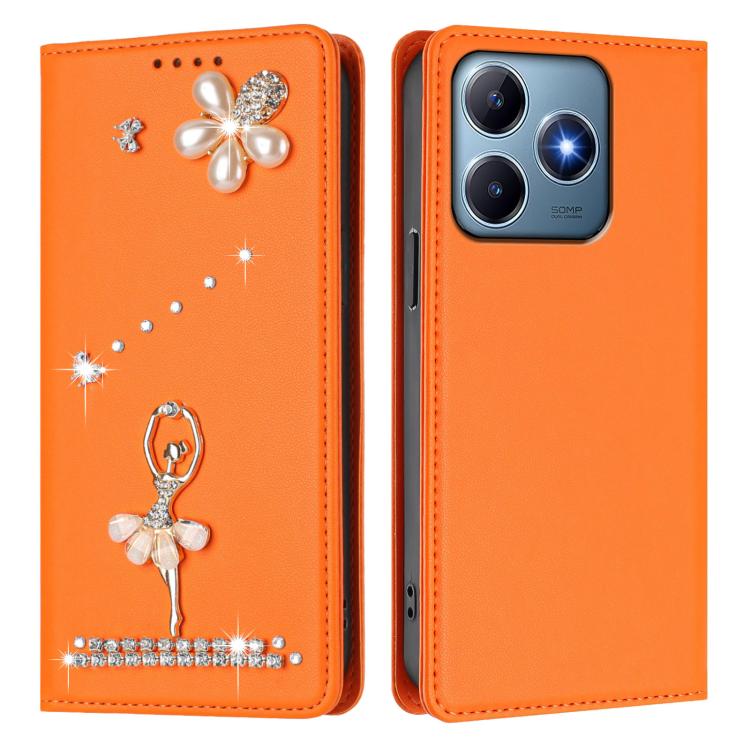 For Realme C63 4G Global / Narzo N63 4G Ballet Girl Diamond Studded RFID Vegan Leather Phone Case