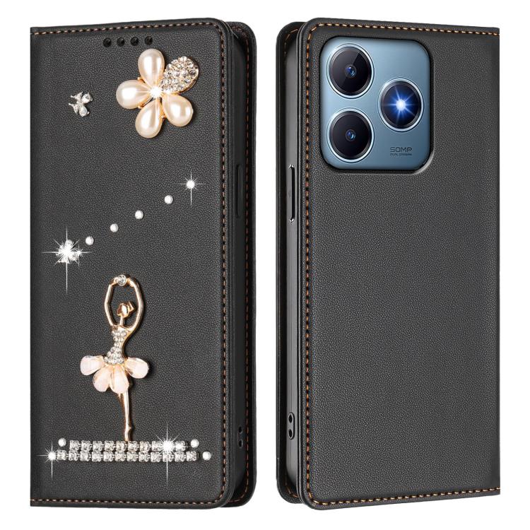 For Realme C63 4G Global / Narzo N63 4G Ballet Girl Diamond Studded RFID Vegan Leather Phone Case