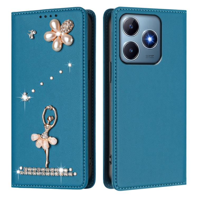 For Realme C63 4G Global / Narzo N63 4G Ballet Girl Diamond Studded RFID Vegan Leather Phone Case