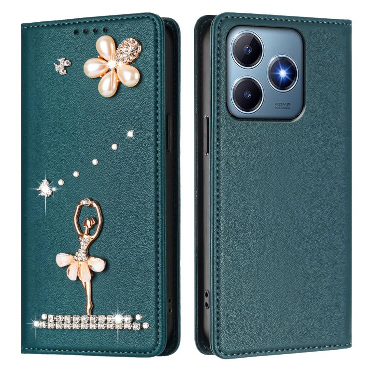 For Realme C63 4G Global / Narzo N63 4G Ballet Girl Diamond Studded RFID Vegan Leather Phone Case