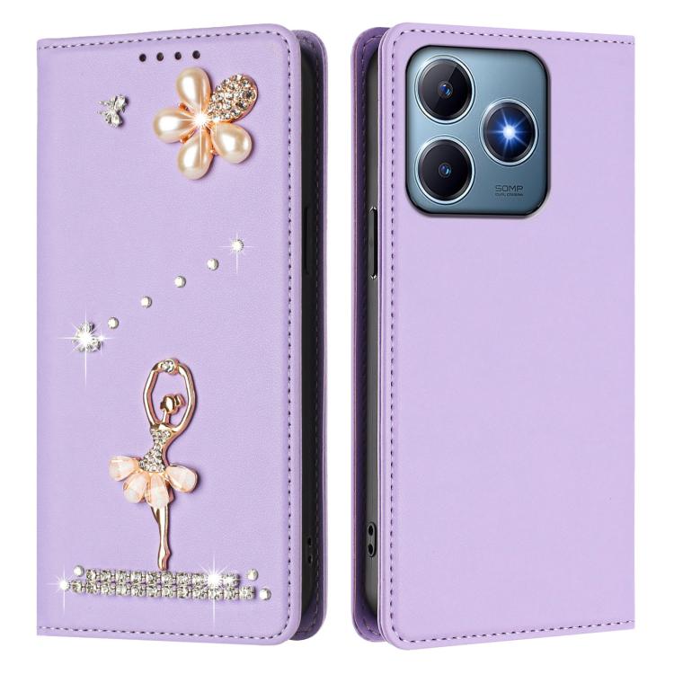 For Realme C63 4G Global / Narzo N63 4G Ballet Girl Diamond Studded RFID Vegan Leather Phone Case