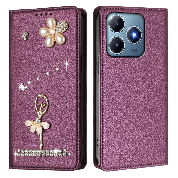 For Realme C63 4G Global / Narzo N63 4G Ballet Girl Diamond Studded RFID Vegan Leather Phone Case