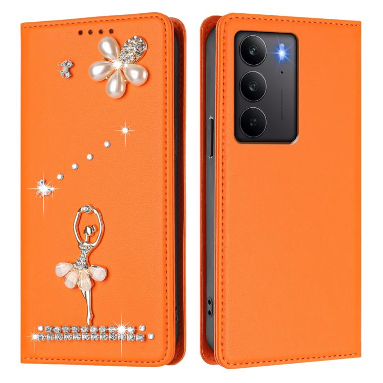 For Realme C75 4G Global / P3x 5G Ballet Girl Diamond Studded RFID Vegan Leather Phone Case