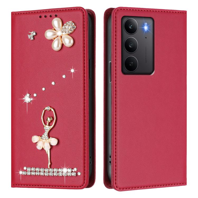 For Realme C75 4G Global / P3x 5G Ballet Girl Diamond Studded RFID Vegan Leather Phone Case
