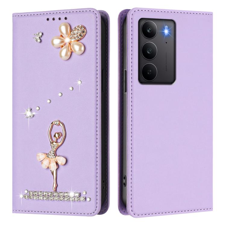 For Realme C75 4G Global / P3x 5G Ballet Girl Diamond Studded RFID Vegan Leather Phone Case