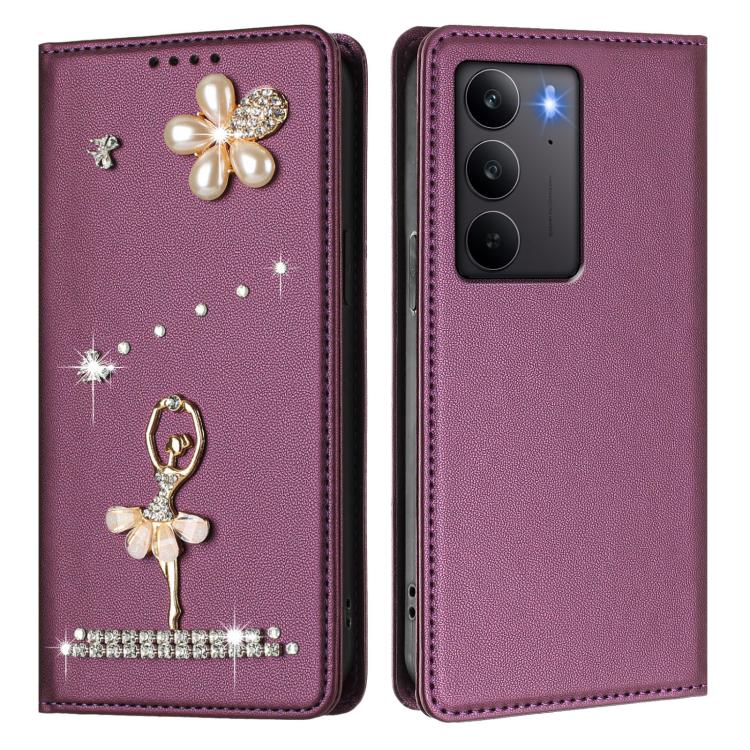 For Realme C75 4G Global / P3x 5G Ballet Girl Diamond Studded RFID Vegan Leather Phone Case