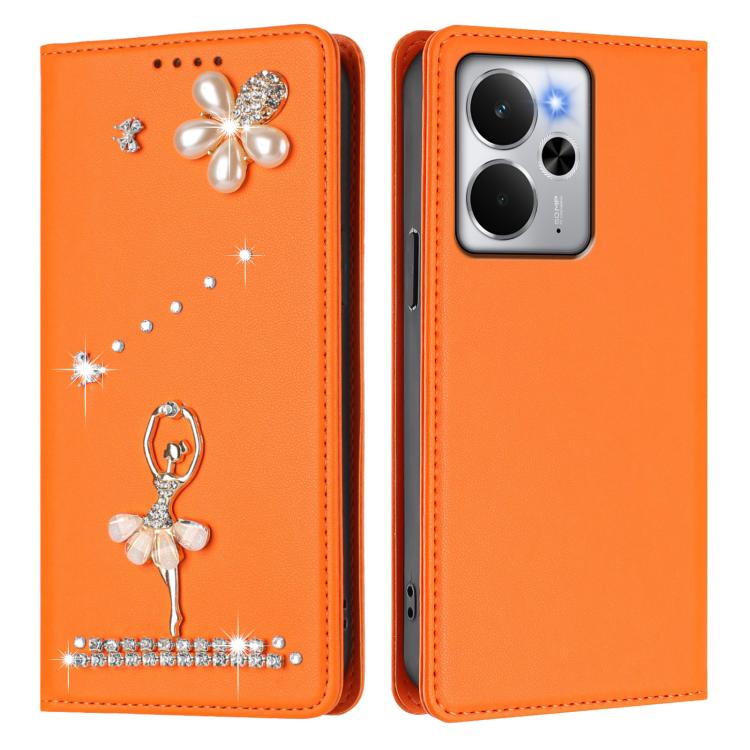 For Realme 13 Pro 5G Global Ballet Girl Diamond Studded RFID Vegan Leather Phone Case