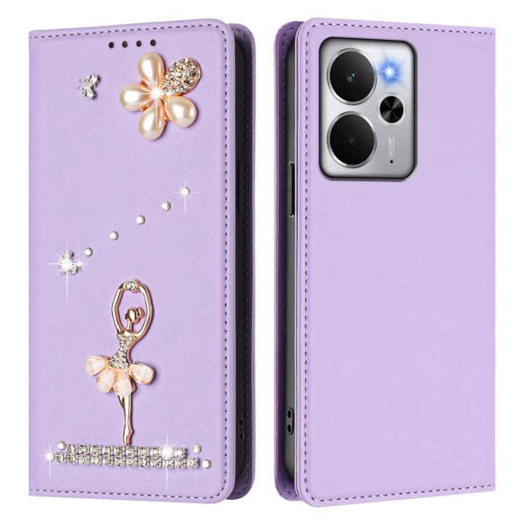For Realme 13 Pro 5G Global Ballet Girl Diamond Studded RFID Vegan Leather Phone Case