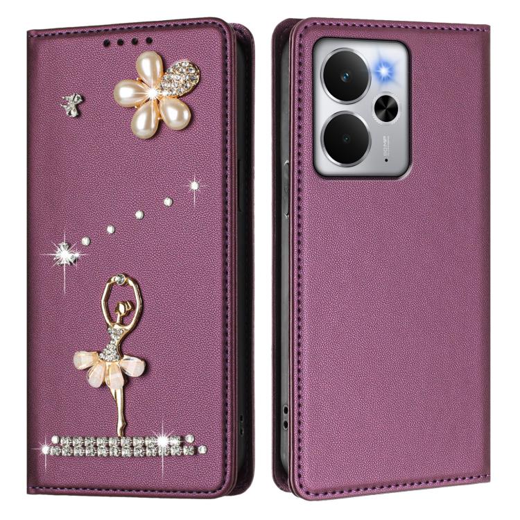 For Realme 13 Pro 5G Global Ballet Girl Diamond Studded RFID Vegan Leather Phone Case