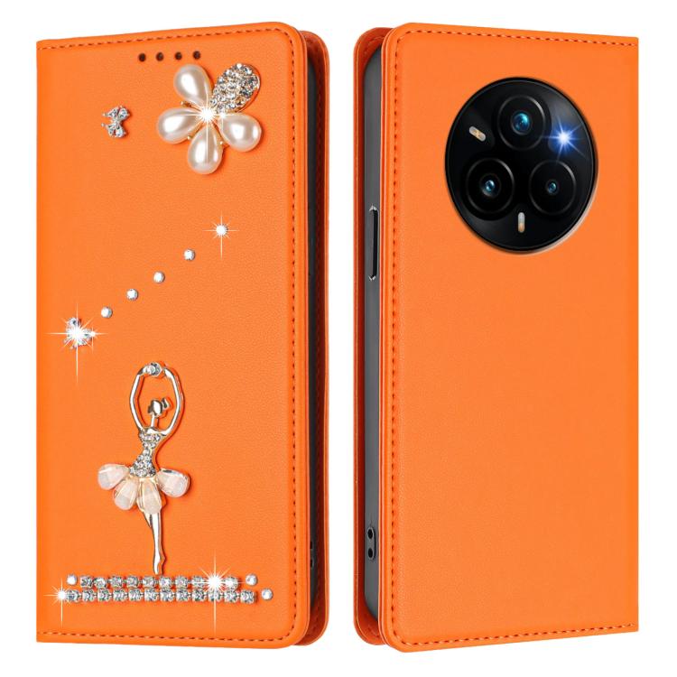 For Realme 14 Pro+ 5G Global Ballet Girl Diamond Studded RFID Vegan Leather Phone Case