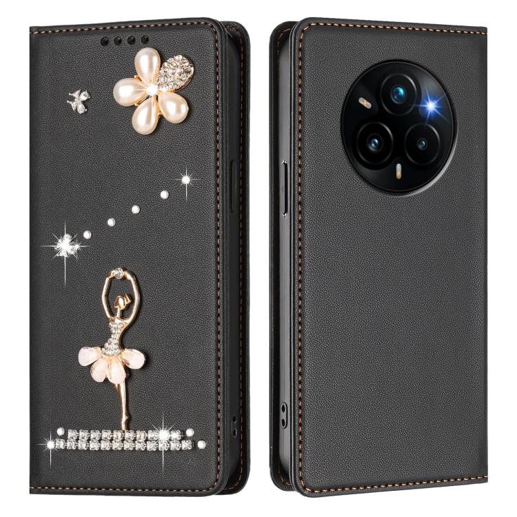 For Realme 14 Pro+ 5G Global Ballet Girl Diamond Studded RFID Vegan Leather Phone Case