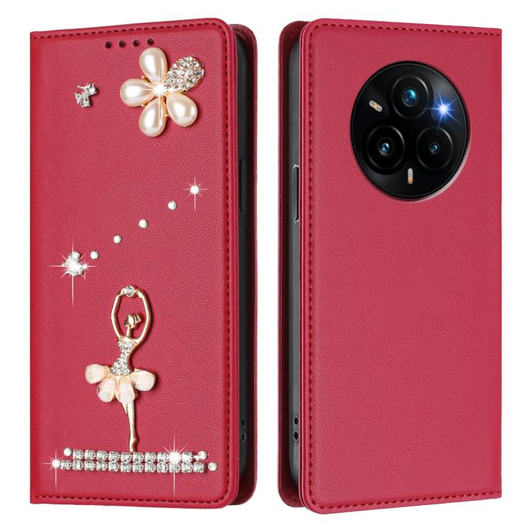For Realme 14 Pro+ 5G Global Ballet Girl Diamond Studded RFID Vegan Leather Phone Case