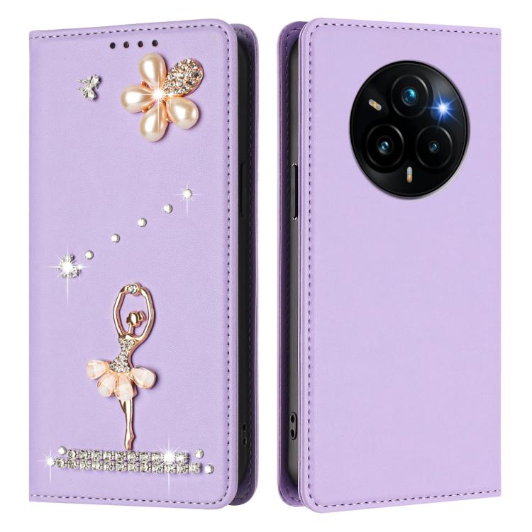 For Realme 14 Pro+ 5G Global Ballet Girl Diamond Studded RFID Vegan Leather Phone Case