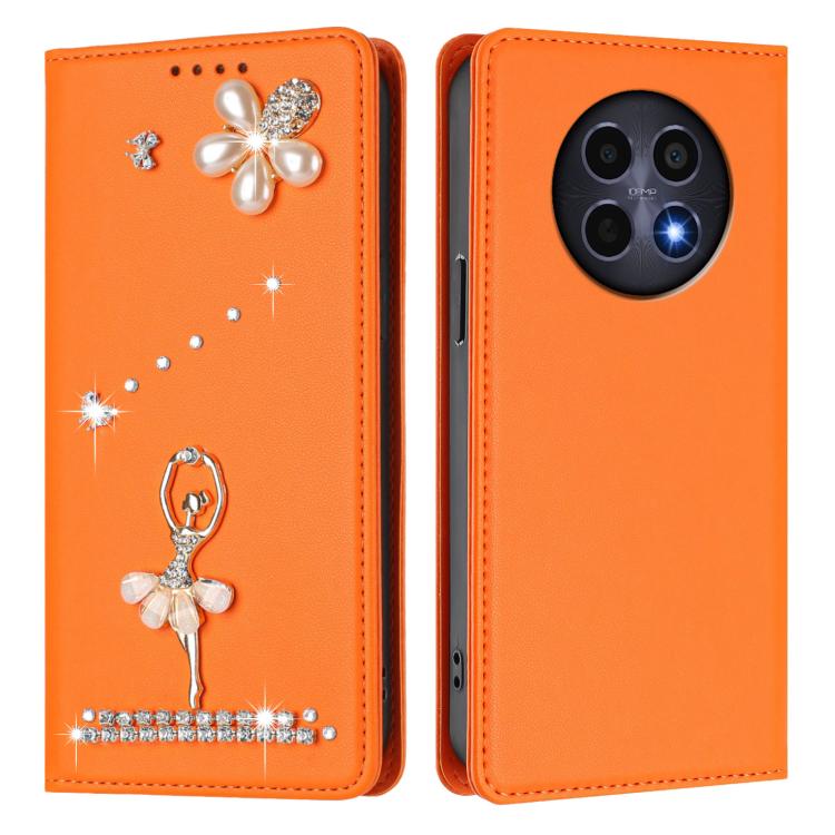 For Realme 12 5G Global / 12x 5G Global Ballet Girl Diamond Studded RFID Vegan Leather Phone Case