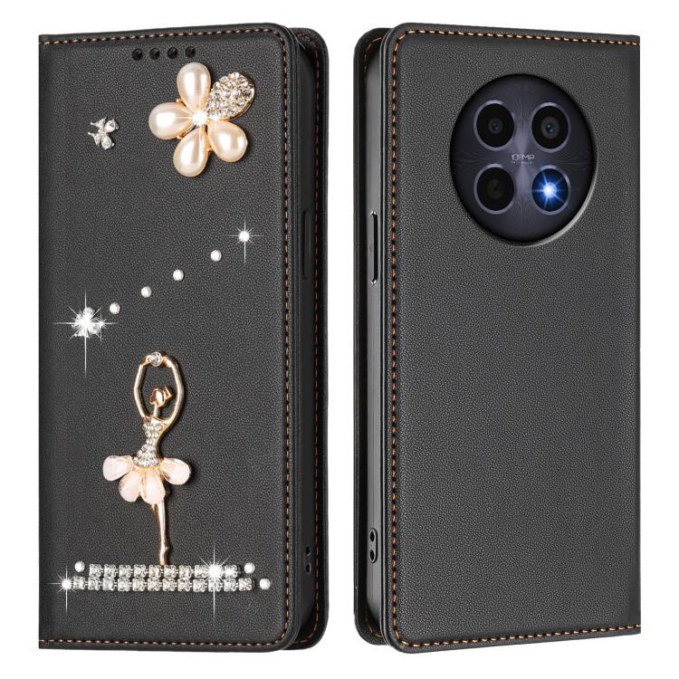 For Realme 12 5G Global / 12x 5G Global Ballet Girl Diamond Studded RFID Vegan Leather Phone Case