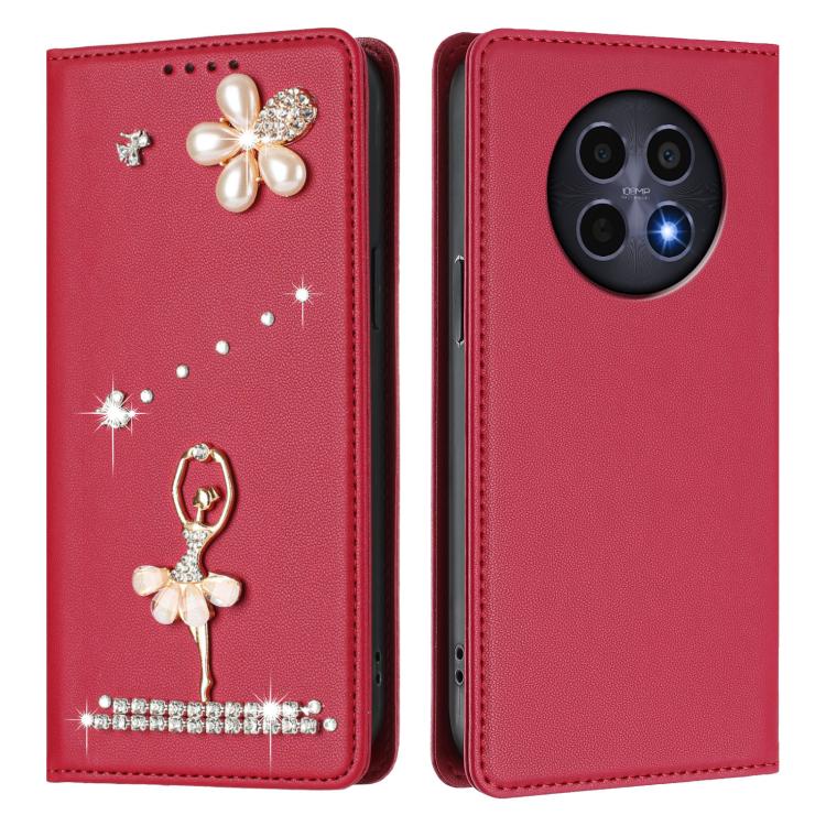 For Realme 12 5G Global / 12x 5G Global Ballet Girl Diamond Studded RFID Vegan Leather Phone Case