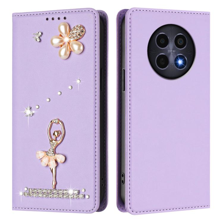 For Realme 12 5G Global / 12x 5G Global Ballet Girl Diamond Studded RFID Vegan Leather Phone Case