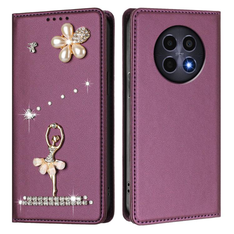 For Realme 12 5G Global / 12x 5G Global Ballet Girl Diamond Studded RFID Vegan Leather Phone Case