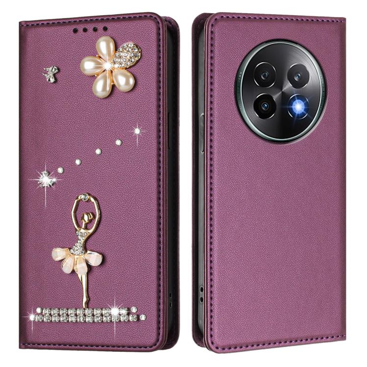 For Realme 13+ 5G Global Ballet Girl Diamond Studded RFID Vegan Leather Phone Case