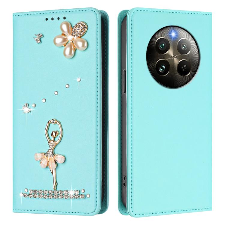 For Realme 13 4G Global / 12 4G Global Ballet Girl Diamond Studded RFID Vegan Leather Phone Case