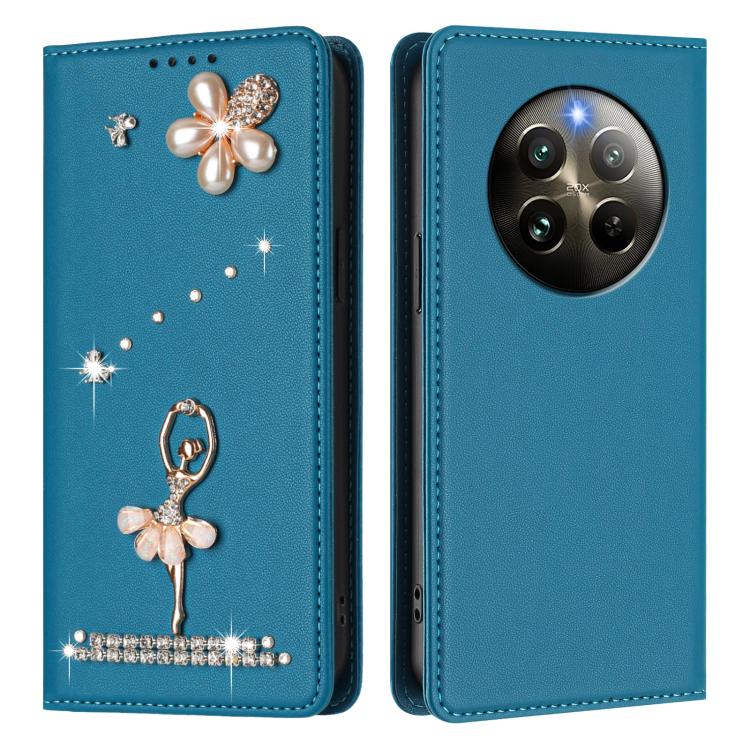 For Realme 13 4G Global / 12 4G Global Ballet Girl Diamond Studded RFID Vegan Leather Phone Case