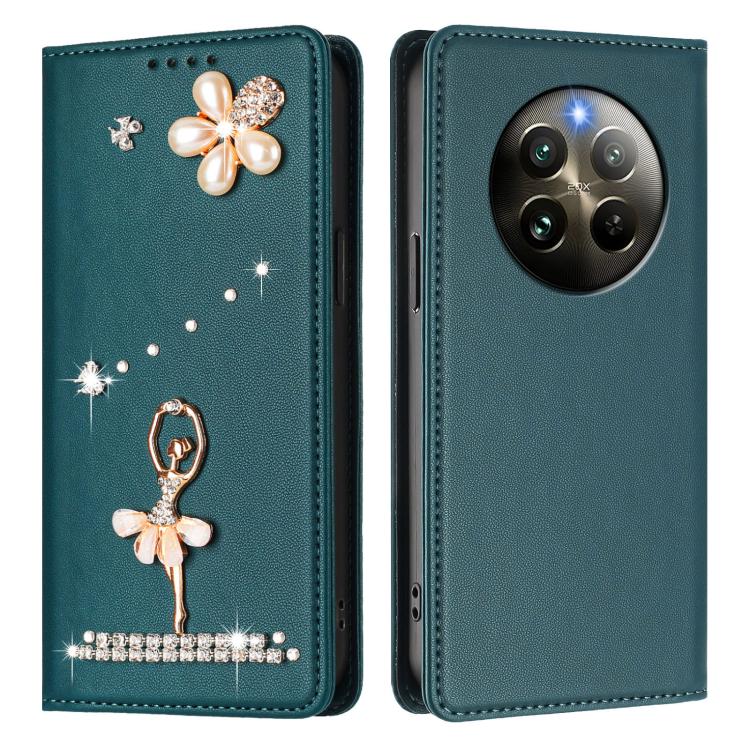 For Realme 13 4G Global / 12 4G Global Ballet Girl Diamond Studded RFID Vegan Leather Phone Case