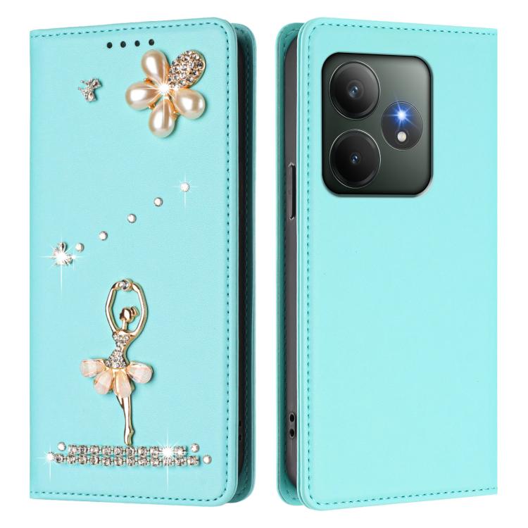 For Realme GT 6 5G Global Ballet Girl Diamond Studded RFID Vegan Leather Phone Case