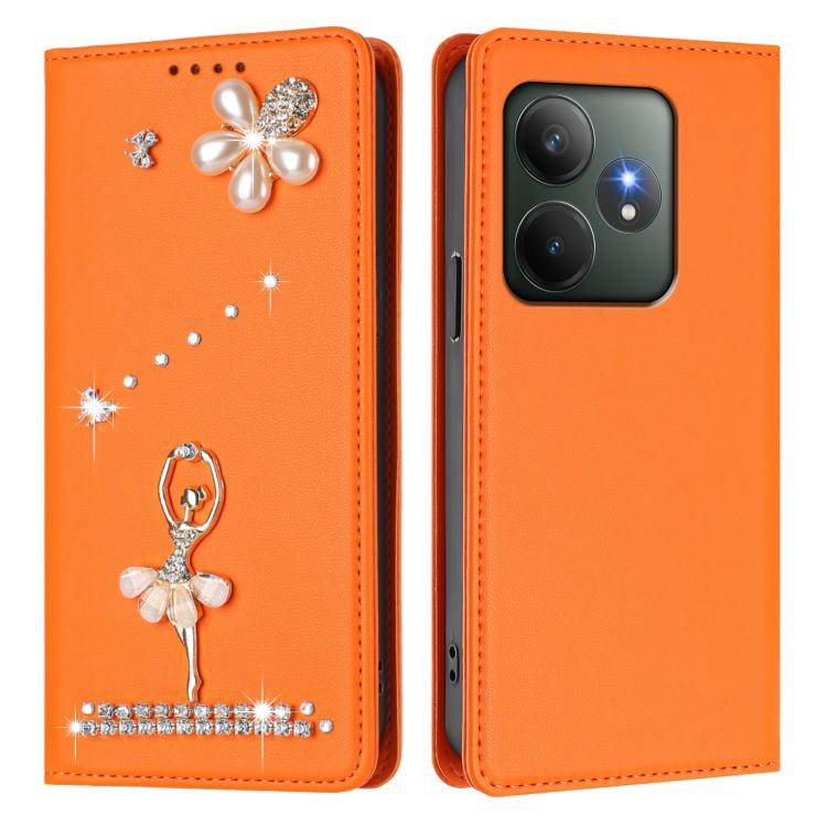 For Realme GT 6 5G Global Ballet Girl Diamond Studded RFID Vegan Leather Phone Case
