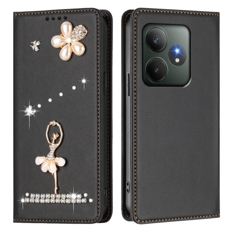 For Realme GT 6 5G Global Ballet Girl Diamond Studded RFID Vegan Leather Phone Case