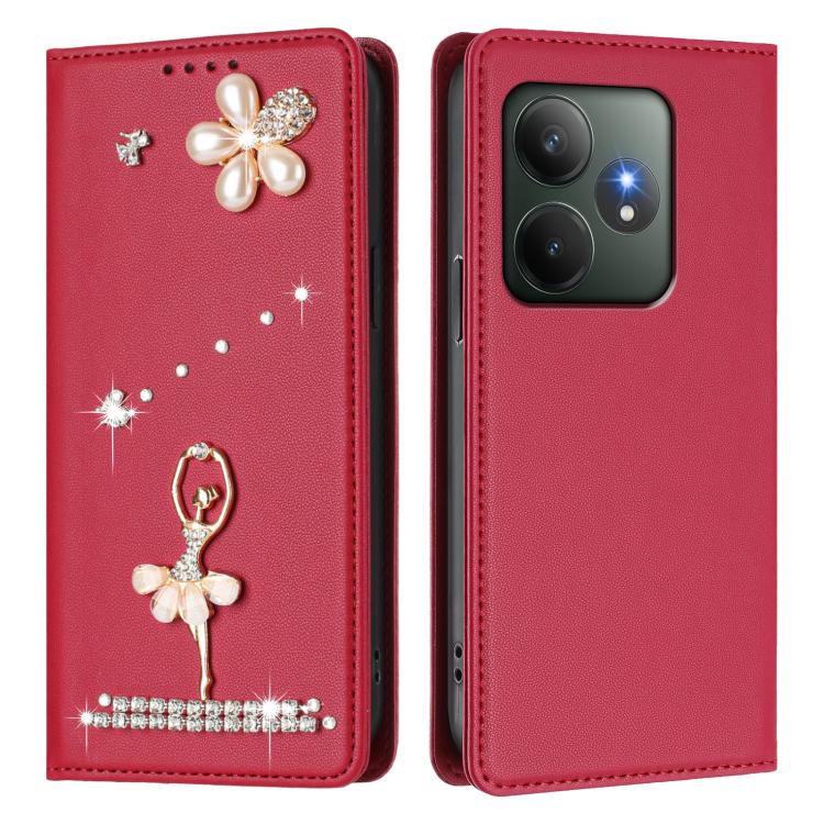 For Realme GT 6 5G Global Ballet Girl Diamond Studded RFID Vegan Leather Phone Case