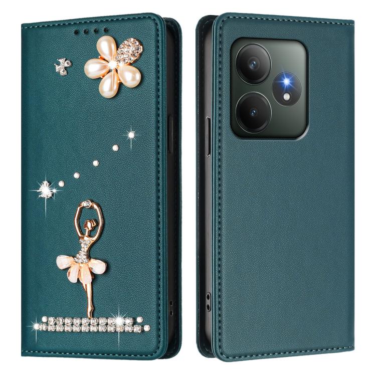 For Realme GT 6 5G Global Ballet Girl Diamond Studded RFID Vegan Leather Phone Case