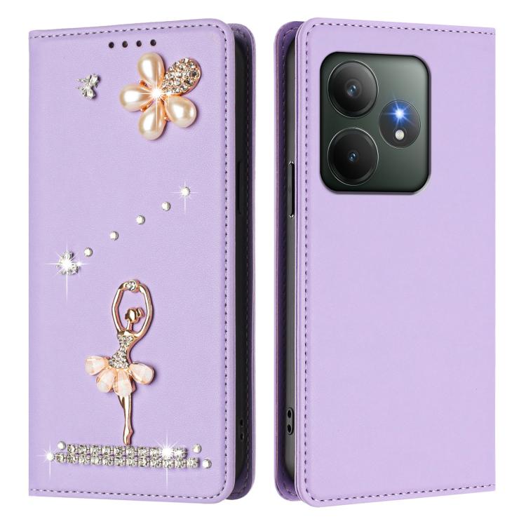 For Realme GT 6 5G Global Ballet Girl Diamond Studded RFID Vegan Leather Phone Case