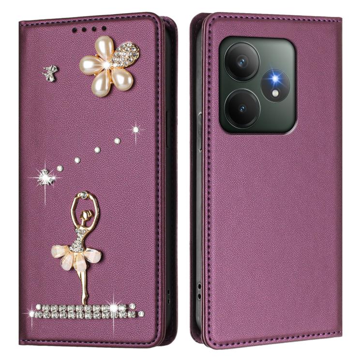 For Realme GT 6 5G Global Ballet Girl Diamond Studded RFID Vegan Leather Phone Case