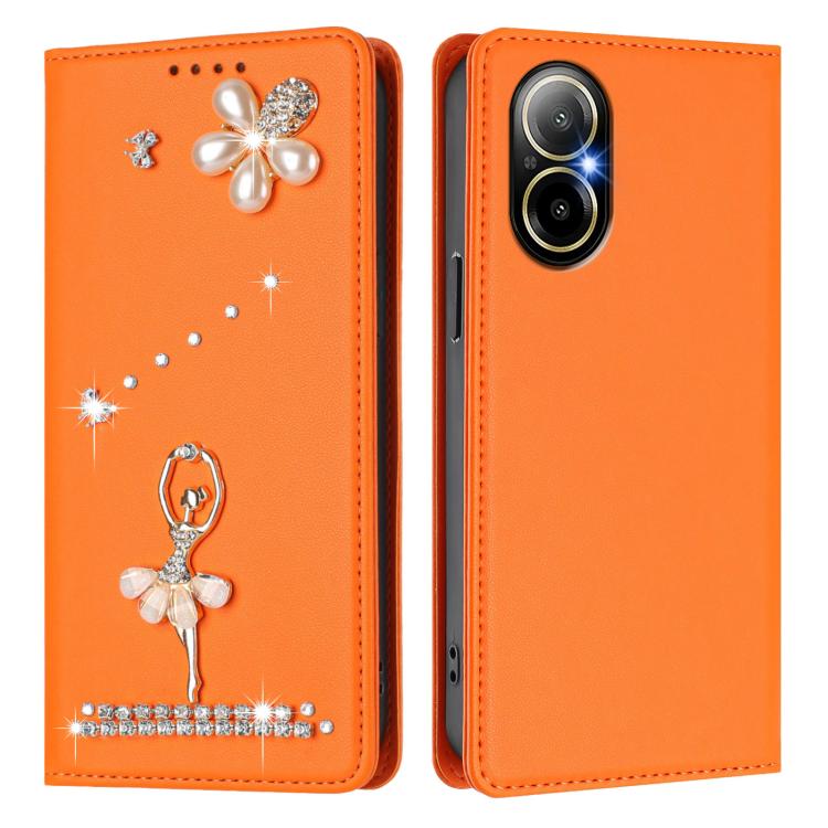 For Realme C67 4G Global Ballet Girl Diamond Studded RFID Vegan Leather Phone Case