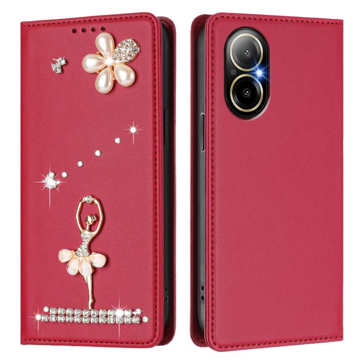 For Realme C67 4G Global Ballet Girl Diamond Studded RFID Vegan Leather Phone Case