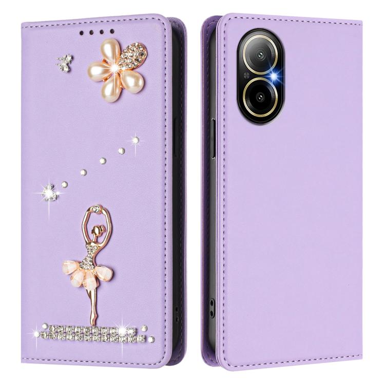 For Realme C67 4G Global Ballet Girl Diamond Studded RFID Vegan Leather Phone Case