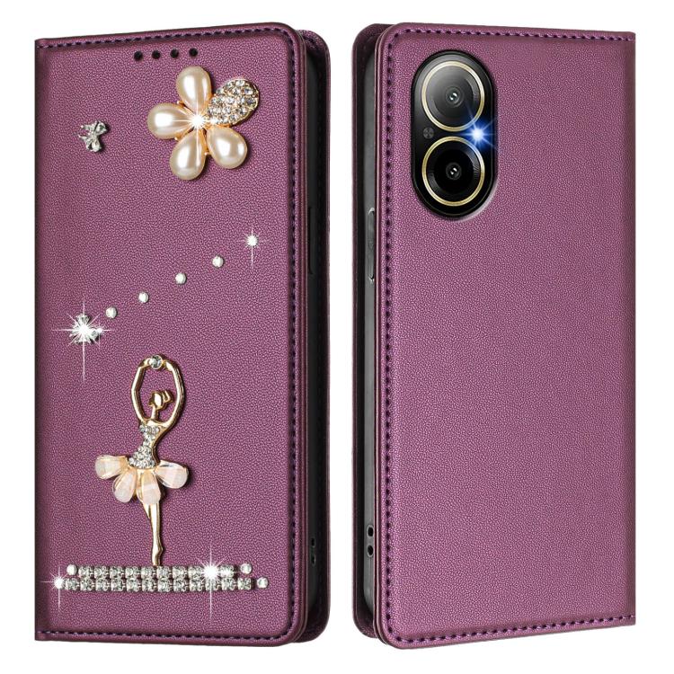 For Realme C67 4G Global Ballet Girl Diamond Studded RFID Vegan Leather Phone Case