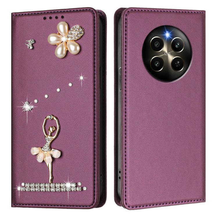 For Realme 12 Pro 5G / 12 Pro+ 5G Global Ballet Girl Diamond Studded RFID Vegan Leather Phone Case