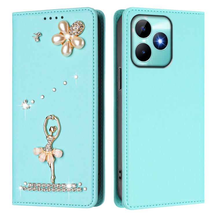 For Realme C53 4G Global / C51 4G Ballet Girl Diamond Studded RFID Vegan Leather Phone Case