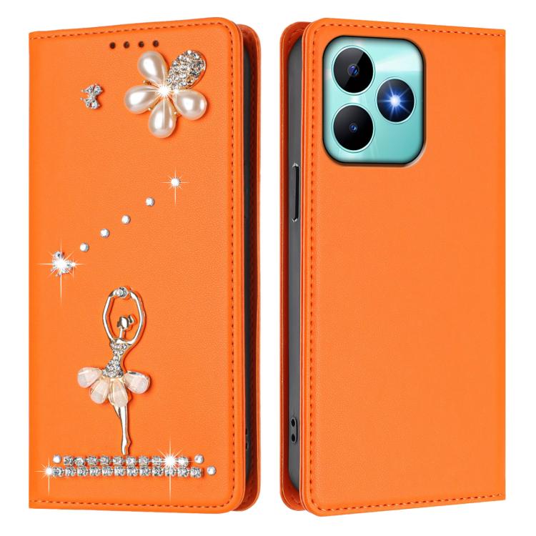 For Realme C53 4G Global / C51 4G Ballet Girl Diamond Studded RFID Vegan Leather Phone Case
