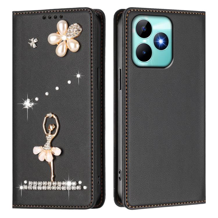 For Realme C53 4G Global / C51 4G Ballet Girl Diamond Studded RFID Vegan Leather Phone Case