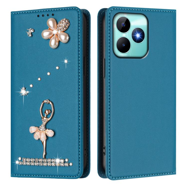 For Realme C53 4G Global / C51 4G Ballet Girl Diamond Studded RFID Vegan Leather Phone Case