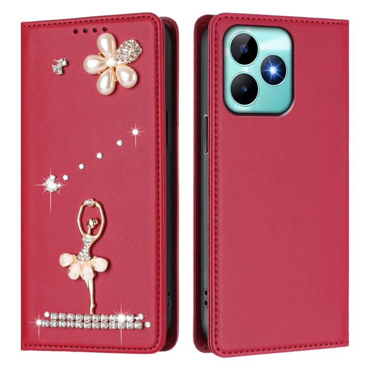 For Realme C53 4G Global / C51 4G Ballet Girl Diamond Studded RFID Vegan Leather Phone Case