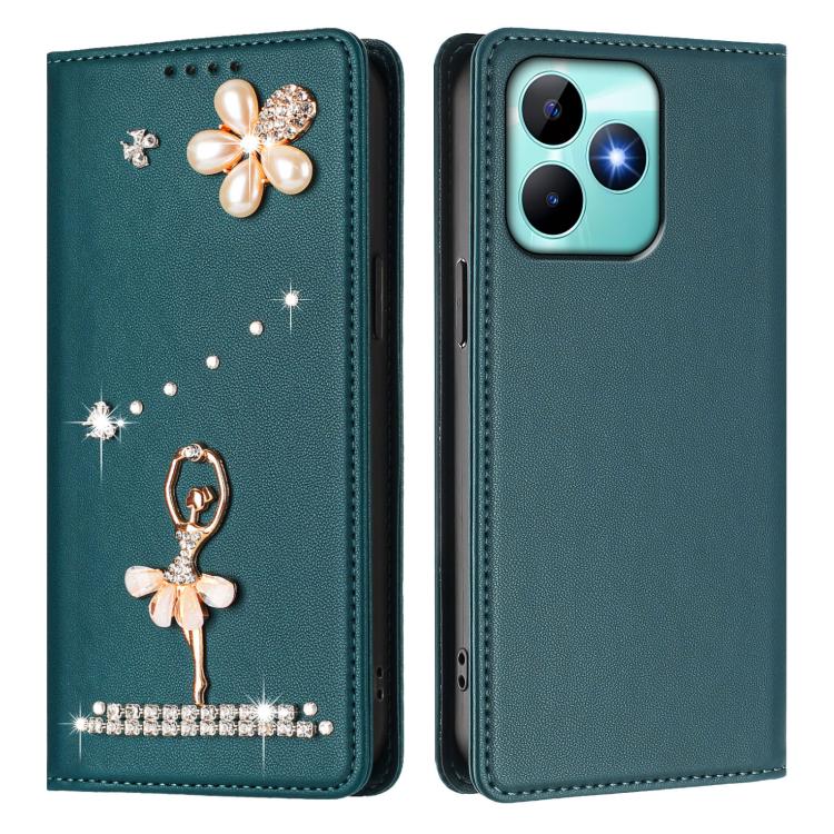 For Realme C53 4G Global / C51 4G Ballet Girl Diamond Studded RFID Vegan Leather Phone Case