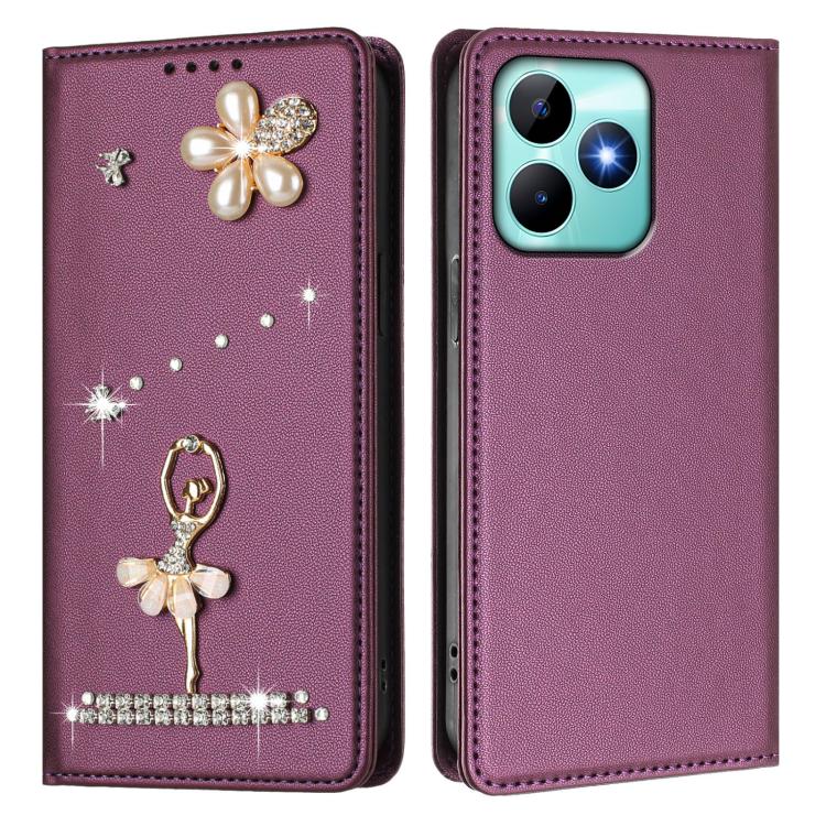 For Realme C53 4G Global / C51 4G Ballet Girl Diamond Studded RFID Vegan Leather Phone Case